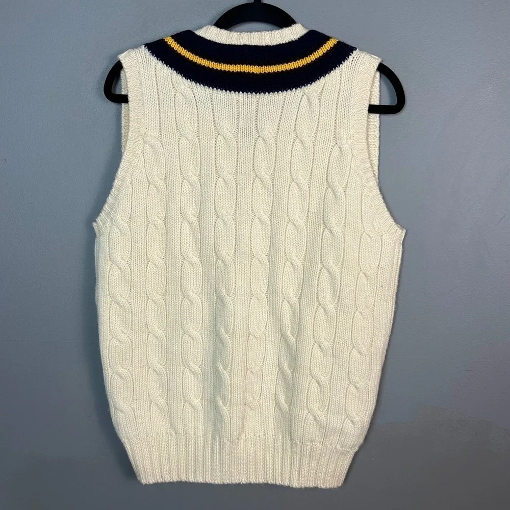 VTG Polo Ralph Lauren Cricket Sweater Vest Men's Small Wool Cable Knit Varsity